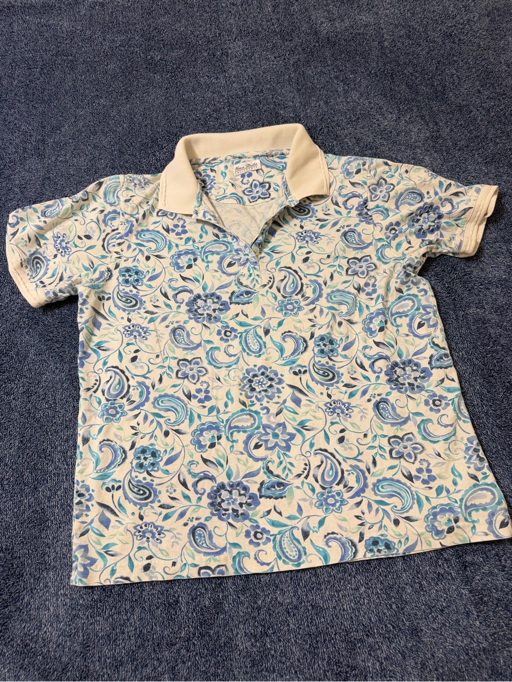 Floral Paisley Polo Shirt - Blue & White